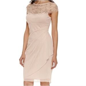 DJ-Jaz Women's Nude Sparkle Cap Sleeve Beaded‎ Illusion Shoulder Dress Size 10